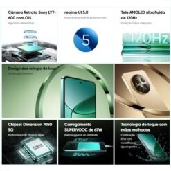 Imagem de Smartphone Realme 12+ 5G - 12GB de RAM, 512GB de Armazenamento, Tela AMOLED de 6,67
