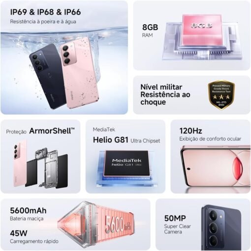 Imagem de Smartphone Realme C75x Rosa com 256GB e 8GB de RAM - fragrância árabe
