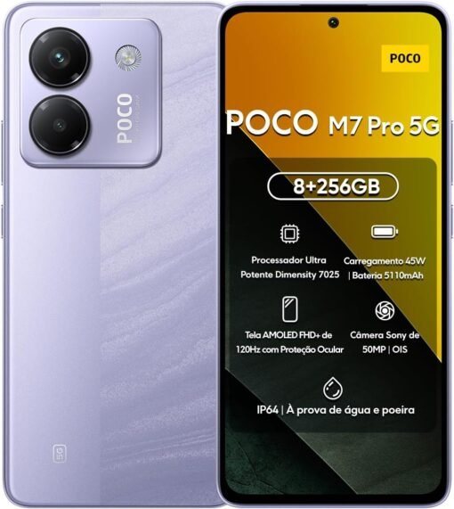 Imagem de Smartphone Xiaomi POCO M7 Pro 5G - 256GB | 8GB/12GB RAM | Processador Dimensity 7025 | Tela AMOLED FHD+ 120Hz | Bateria de 5110mAh com Turbo Charge de 45W (Roxo, 8+256GB) - fragrância árabe